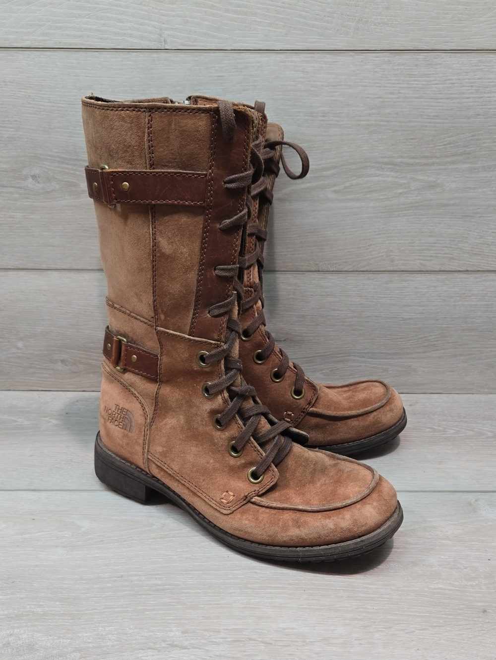 The North Face Women's 200 GrBrown Suede Lace-Up Tall Combat Boots Shoes Sz 7